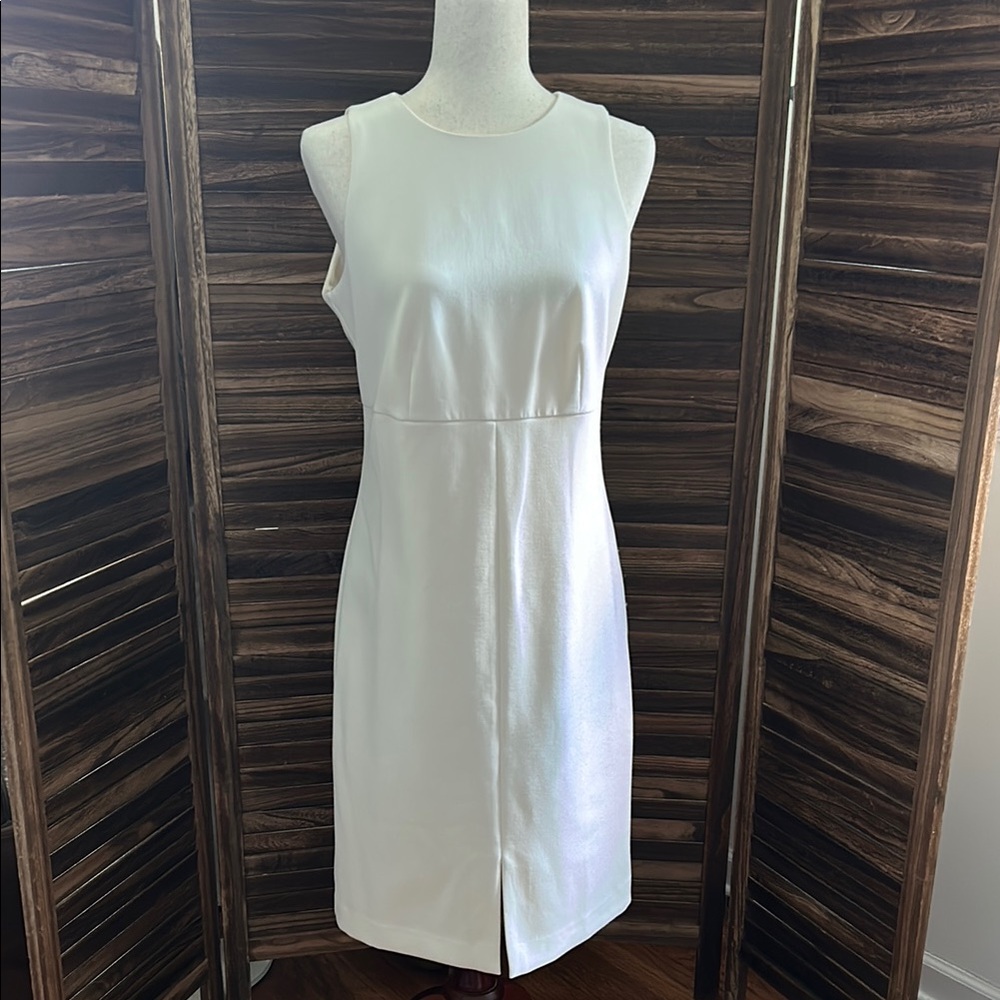 Ann Taylor Cream Sheath Midi Dress with Slit